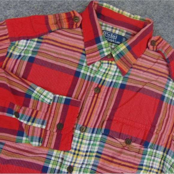 Polo Ralph Lauren Mens Small Red Multi Plaid Button Up Shirt Long Sleeve Casual - Picture 1 of 8